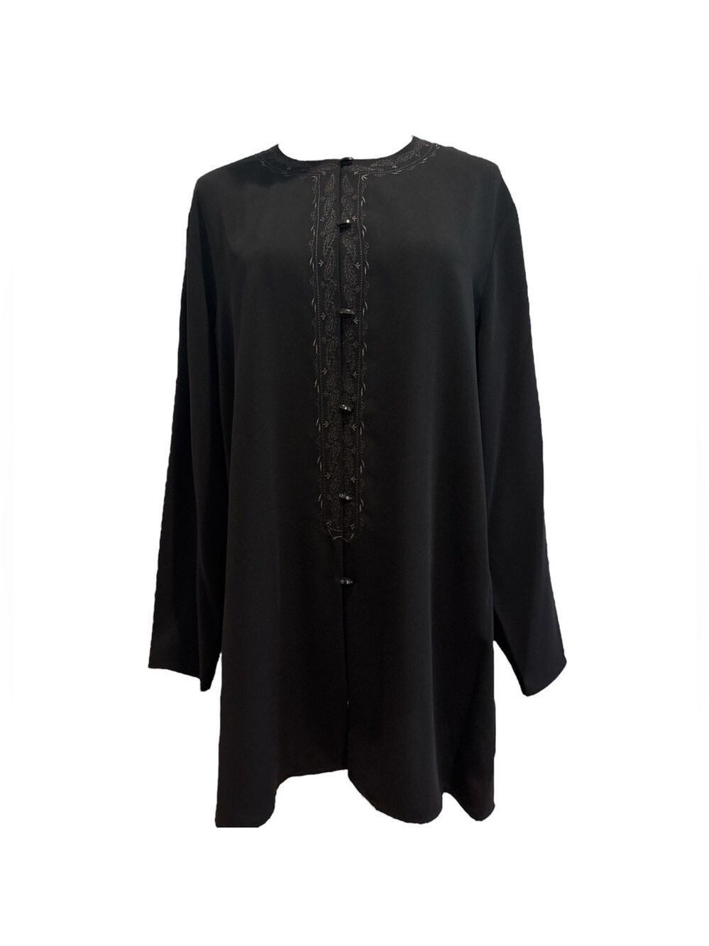 90s MAGGIE MCNAUGHTON BLACK BOHO TUNIC W DECORATIVE BUTTONS & EMBROIDERY SZ XL - Picture 6 of 7